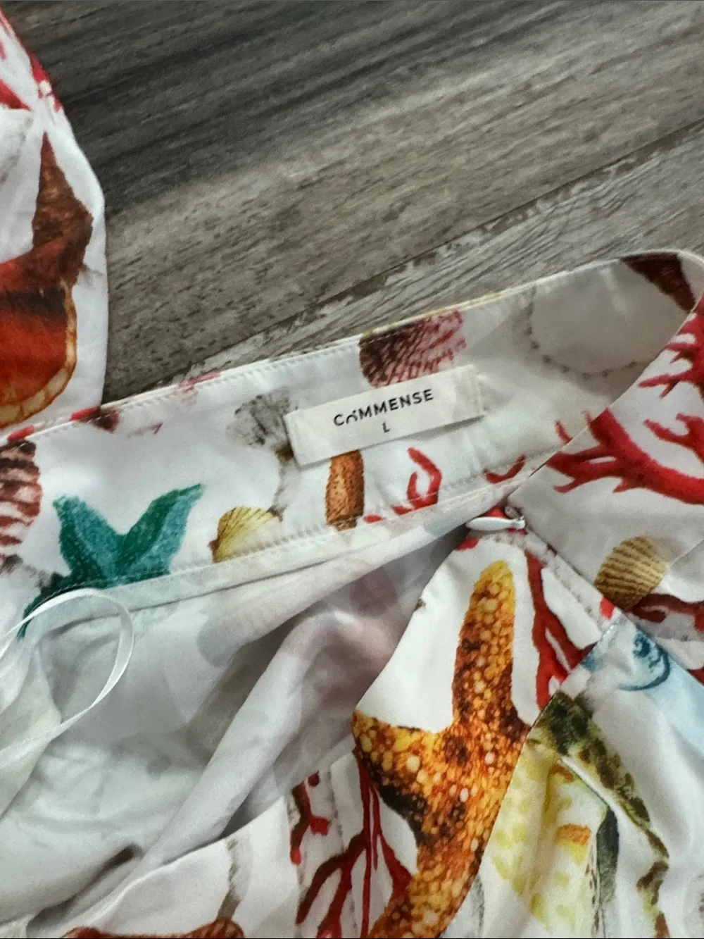 Commense White Ocean-Print Circle Skirt with Starfish & Shells